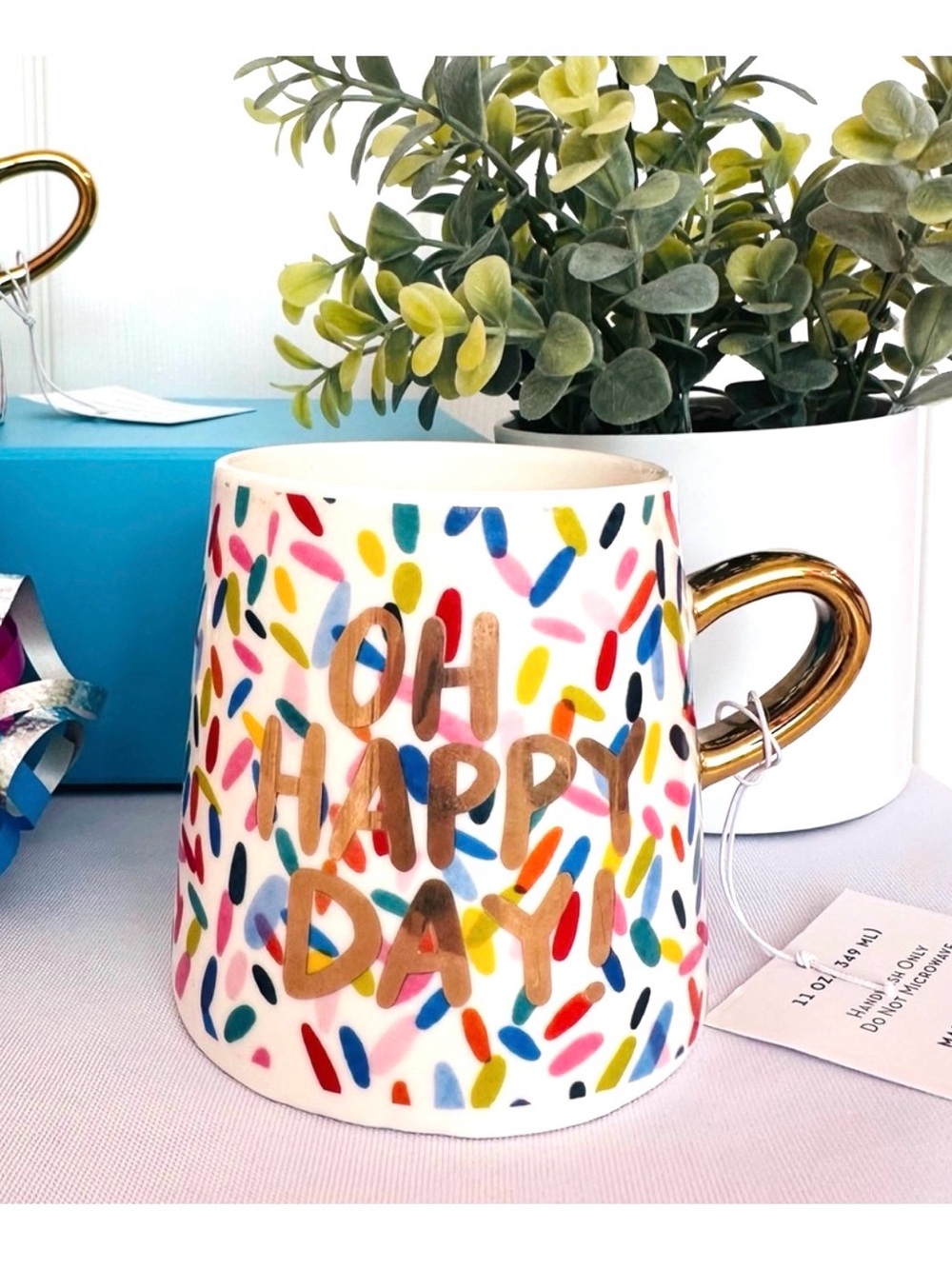 THIMBLEPRESS ~ Slant Collection Gold Handle and Slogan 11oz Confetti Mug Set